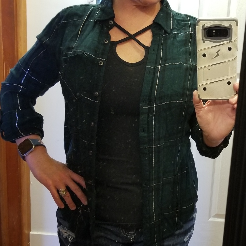 Maurices green flannel top